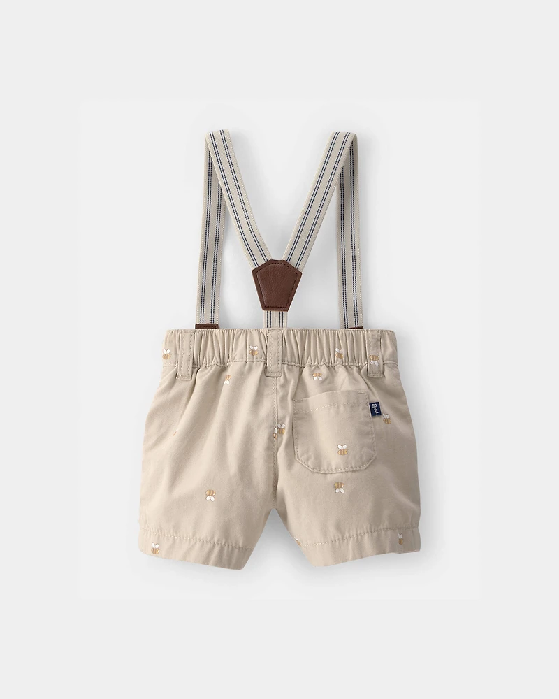 Baby Boy Disney© Winnie the Pooh Honey Bee Suspender Shorts - Khaki