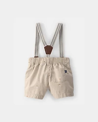 Baby Boy Disney© Winnie the Pooh Honey Bee Suspender Shorts - Khaki