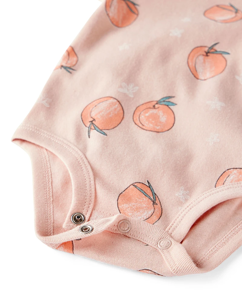 Baby Girl Organic Cotton Bodysuit in Peach Print