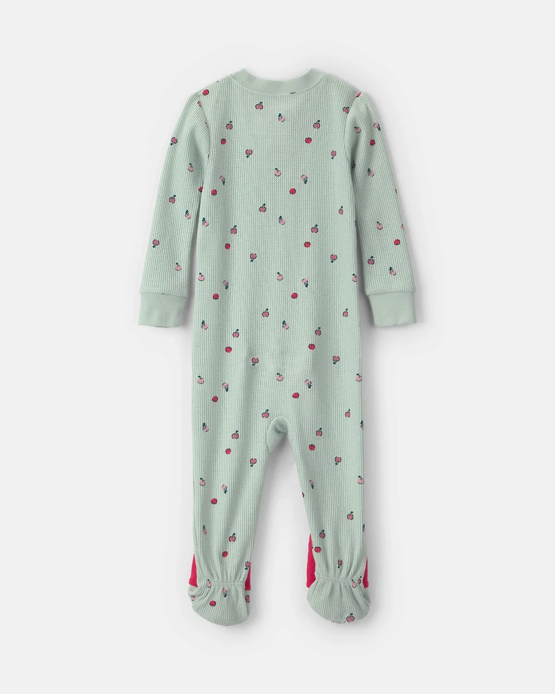 Baby Girl 1-Piece Apple Thermal Snug Fit Footed Pajama - Green