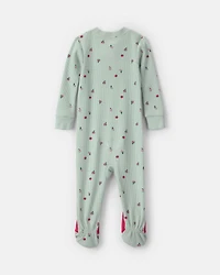 Baby Girl 1-Piece Apple Thermal Snug Fit Footed Pajama - Green
