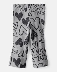 Baby Girl Heart Pull-On Flare Stretch Rib Leggings - Grey