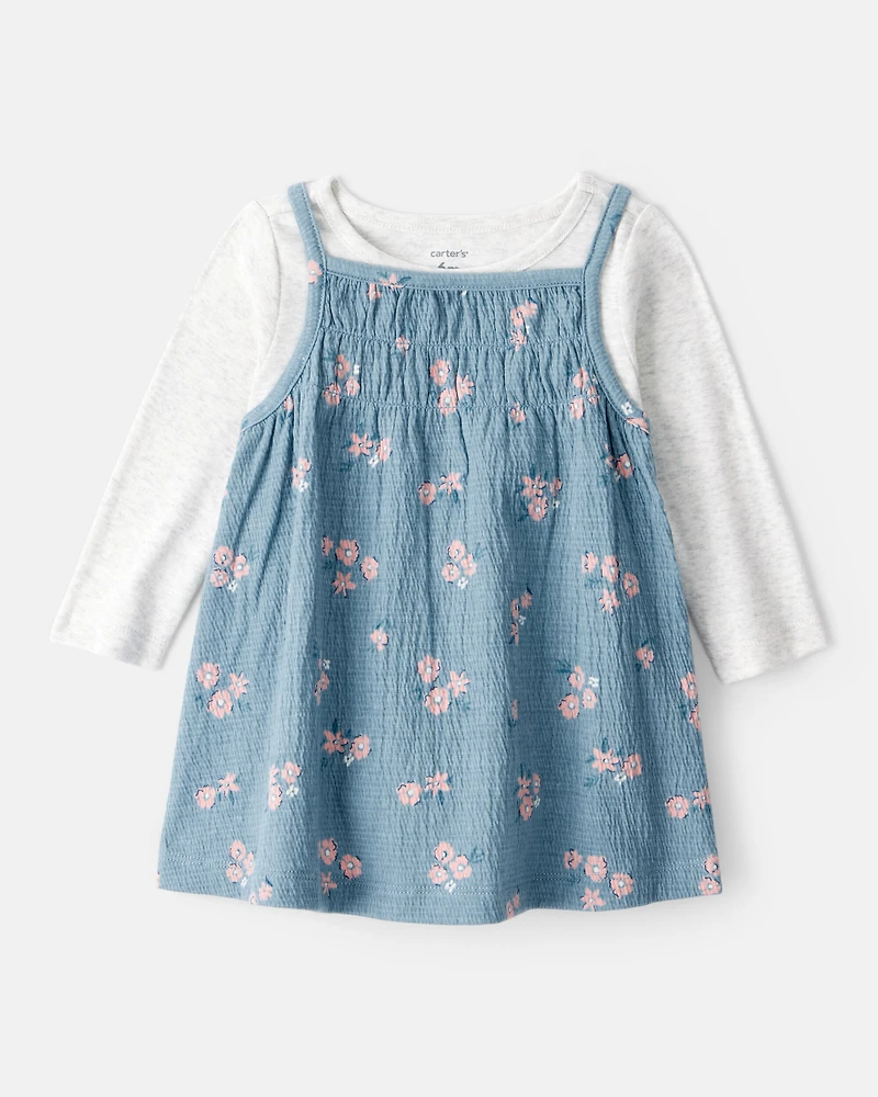 Baby Girl 2-Piece Floral Long-Sleeve Dress Set - Blue