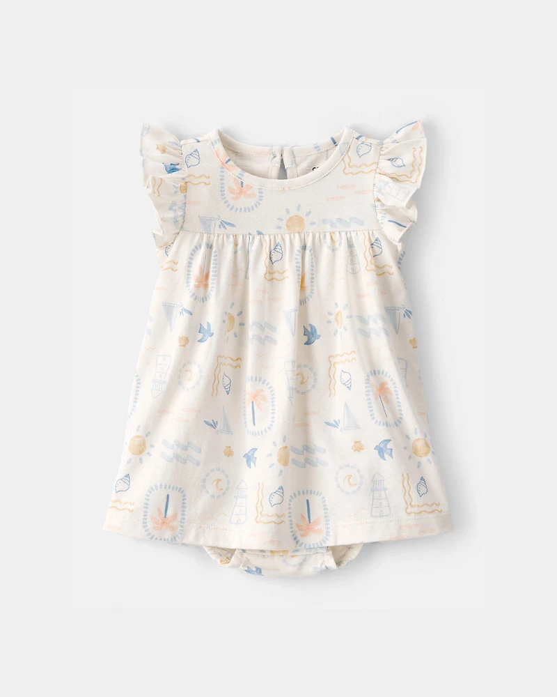 Baby Girl 2-Piece Beach Cardigan & Bodysuit Dress Set - Orange/Ivory