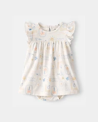 Baby Girl 2-Piece Beach Cardigan & Bodysuit Dress Set - Orange/Ivory