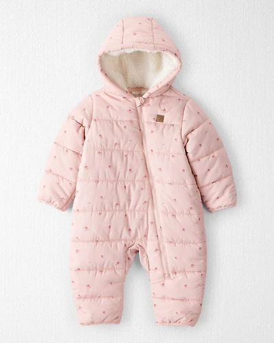 Baby Girl 1-Piece Snowsuit Made with Recycle Materials in Blush Petals Print
