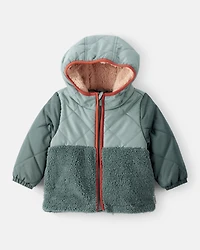 Baby Boy Long-Sleeve Midweight Quilted Sherpa Jacket - Green
