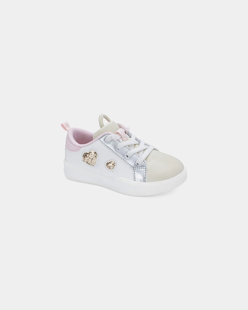 Toddler Girl Colorblock Metallic Heart Sneakers - White/Pink