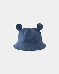 Baby Chambray Bucket Hat with Bear Ears - Indigo