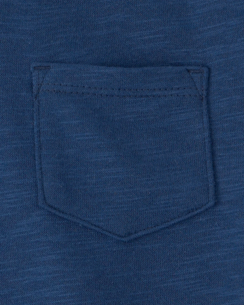 Toddler Boy 2-Piece French Terry Pocket T-Shirt & Striped Pants Set - Navy/Grey