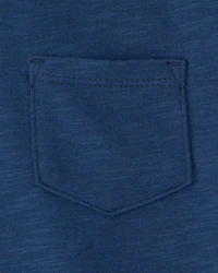 Toddler Boy 2-Piece French Terry Pocket T-Shirt & Striped Pants Set - Navy/Grey