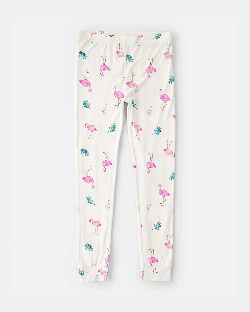 Girls Flamingo PurelySoft Short-Sleeve Snug Fit 2-Piece Pajama Set - Ivory