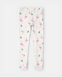 Girls Flamingo PurelySoft Short-Sleeve Snug Fit 2-Piece Pajama Set - Ivory