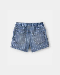 Baby Boy Striped Denim Drawstring Shorts - Medium Blue