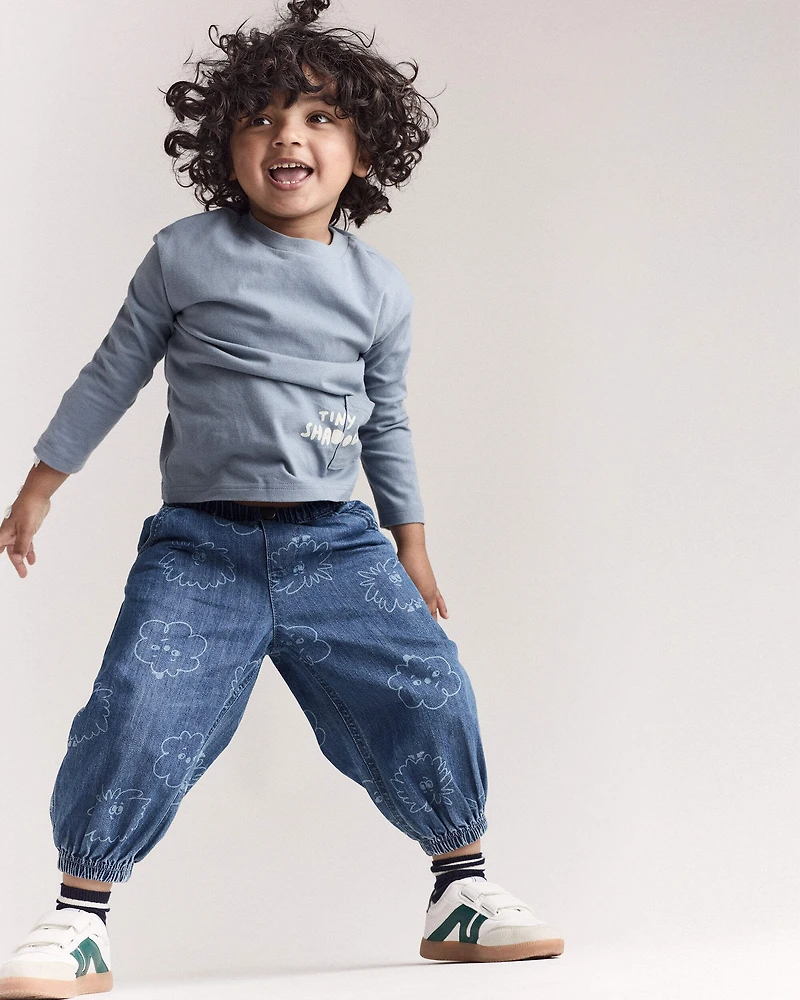 Toddler 'Tiny Shadow' Long-Sleeve Pocket Graphic Tee - Blue