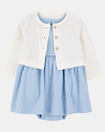 Baby 2-Piece Bodysuit Dress & Cardigan Set - Blue