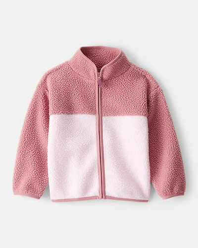 Toddler Girl Color Block Microfleece Zip-Up Jacket - Pink