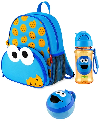 Sesame Street Little Kid Backpack Straw Bottle & Snack Cup Set - Cookie Monster