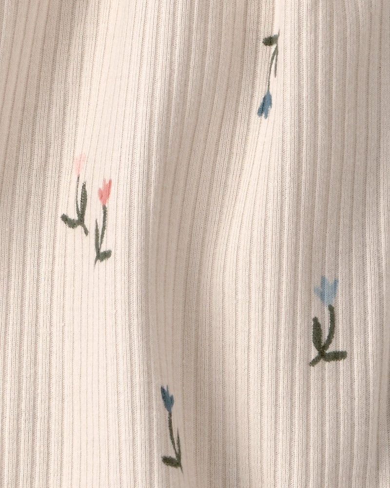 Baby Girl Floral Short-Sleeve Romper - Tan