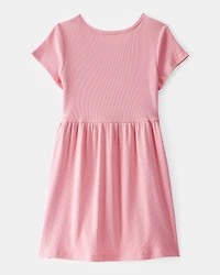 Girls Ribbed Short-Sleeve Dress - Pink
