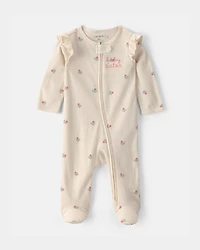 Baby Girl 'Baby Sister' Cotton 2-Way Zip Sleep & Play Pajamas - Ivory