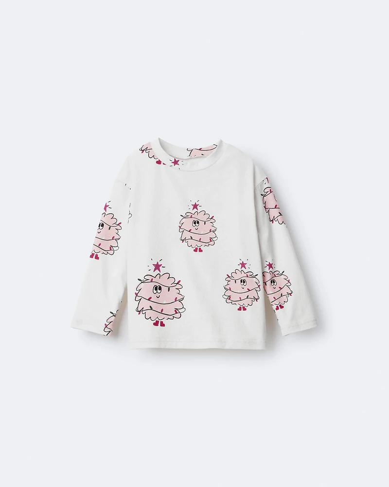 Toddler Girl Holiday Squish Character Long-Sleeve Graphic Tee - Ivory