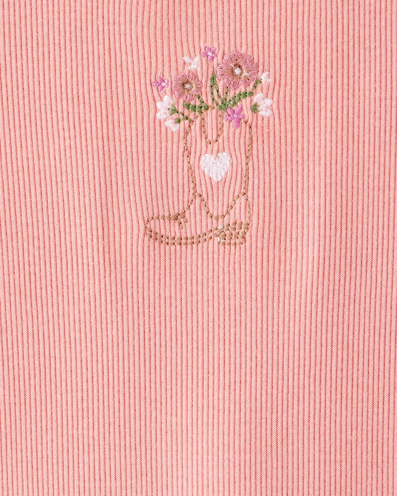 Toddler Girl Cowgirl Boot Cotton Short-Sleeve Top - Pink
