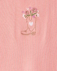 Toddler Girl Cowgirl Boot Cotton Short-Sleeve Top - Pink