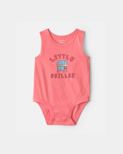 Baby Boy 'Little Griller' Sleeveless Graphic Bodysuit - Orange