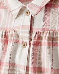 Baby Girl 2-Piece Plaid Cotton Long-Sleeve Dress Set - Pink/White