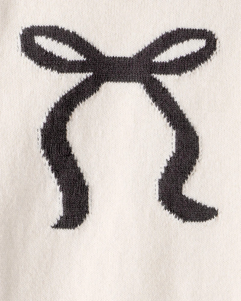 Baby Girl Bow Cotton Long-Sleeve Sweater & Pant Set - Ivory