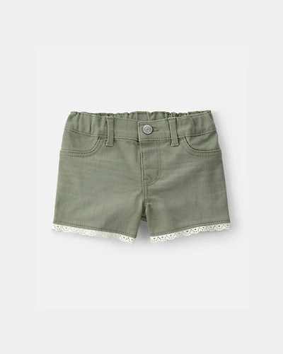 Baby Girl Eyelet Trim Twill Shorts - Olive