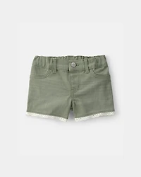 Baby Girl Eyelet Trim Twill Shorts - Olive