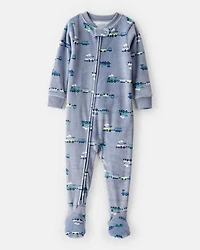 Baby Boy Train DreamPlush Long-Sleeve Snug Fit 1-Piece Pajamas - Blue/Grey