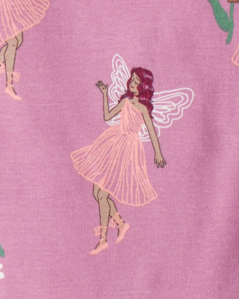 Toddler Girl Fairy Floral 100% Cotton Long-Sleeve Snug Fit 4-Piece Pajamas - Pink/Purple