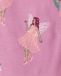 Toddler Girl Fairy Floral 100% Cotton Long-Sleeve Snug Fit 4-Piece Pajamas - Pink/Purple