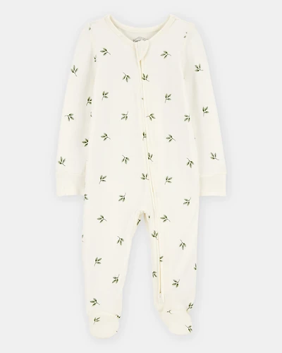 Baby Leaf Print 2-Way Zip PurelySoft Sleep & Play Pajamas - Ivory