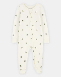 Baby Leaf Print 2-Way Zip PurelySoft Sleep & Play Pajamas - Ivory