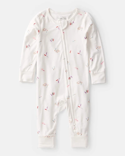 Baby Girl Art Print PurelySoft Sleep & Play Pajamas - White
