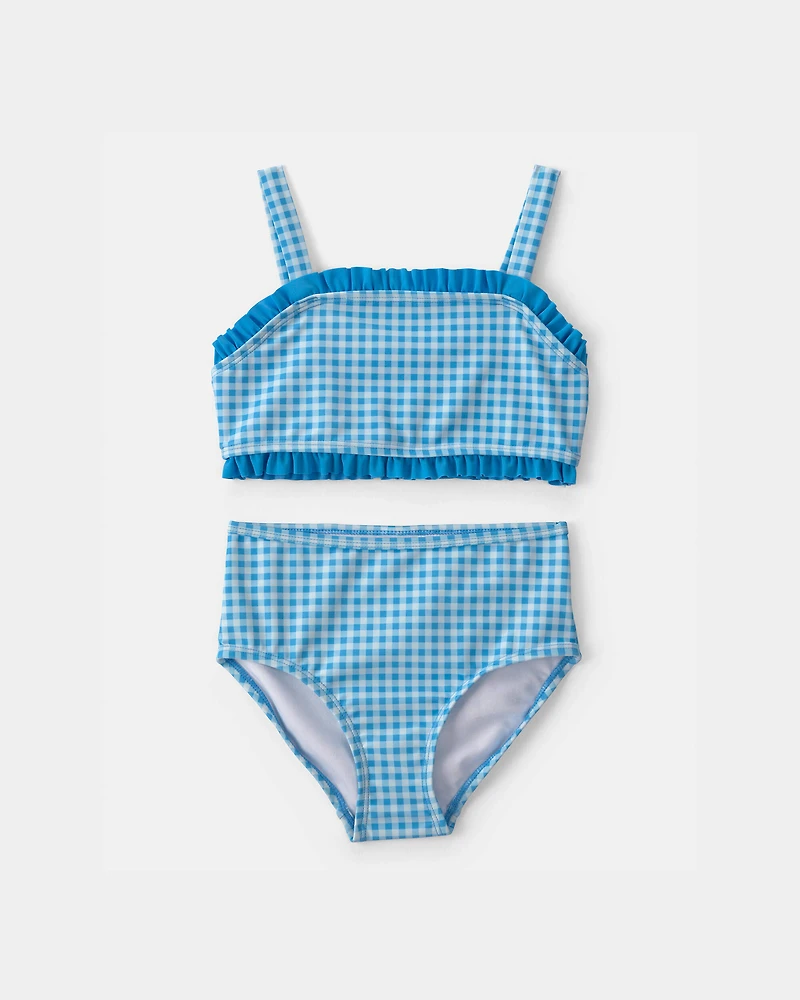 Girls 2-Piece Gingham Tankini Set - Blue