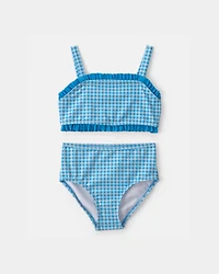 Girls 2-Piece Gingham Tankini Set - Blue
