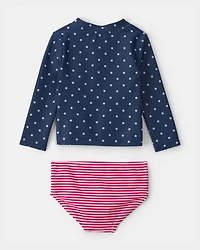 Baby Girl 2-Piece American Flag Rashguard Swimsuit Set - Red/White/Blue