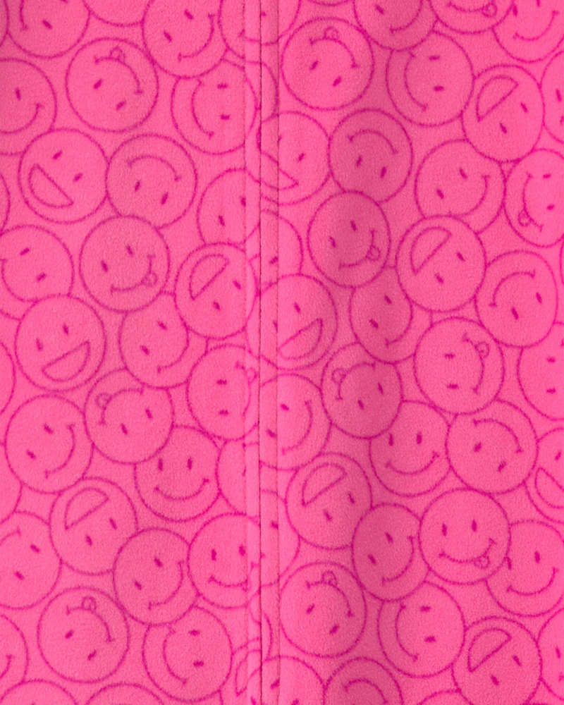 Girls 1-Piece Smiley Faces Fleece Loose Fit Pajama - Pink