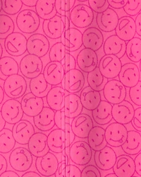 Girls 1-Piece Smiley Faces Fleece Loose Fit Pajama - Pink