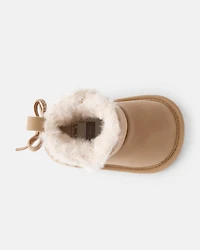 Baby Girl Bow Faux Fur Boots - Brown