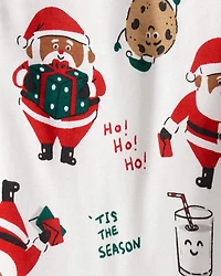 Toddler Brown Santa Milk & Cookies 100% Cotton Long-Sleeve Snug Fit 2-Piece Pajamas - White