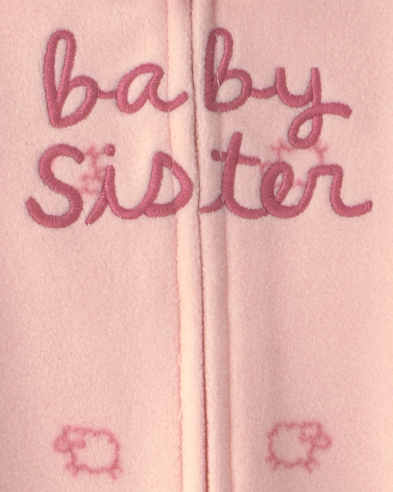 Baby Girl 'Baby Sister' Fleece 2-Way Zip Sleep & Play Pajamas - Pink