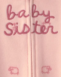Baby Girl 'Baby Sister' Fleece 2-Way Zip Sleep & Play Pajamas - Pink