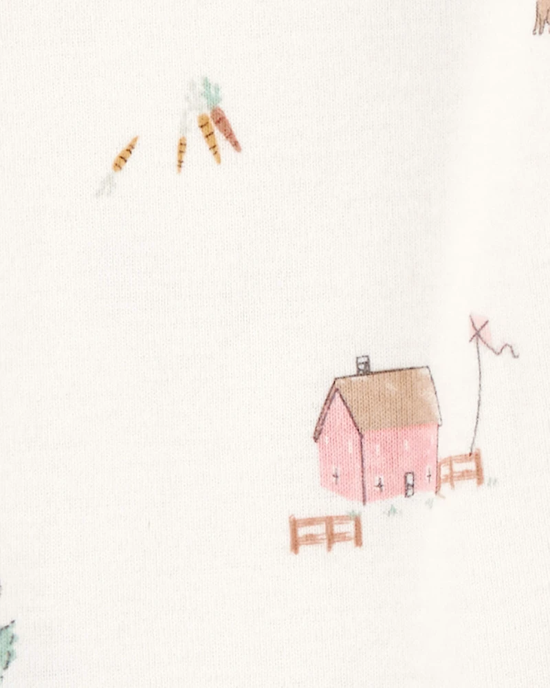 Baby 4-Piece Farm Print Outfit Set - White/Pink