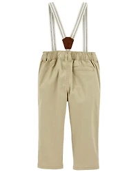 Baby Boy Twill Suspender Pants - Khaki